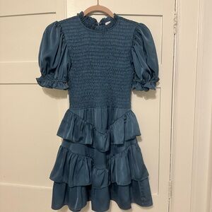 Karlie Teal Mini Dress with Ruffle Tiers